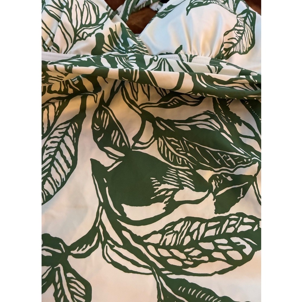 Lands' End Tankini Top Women M Green White Tropical Palm Leaf V-Neck Surplice - Picture 10 of 12